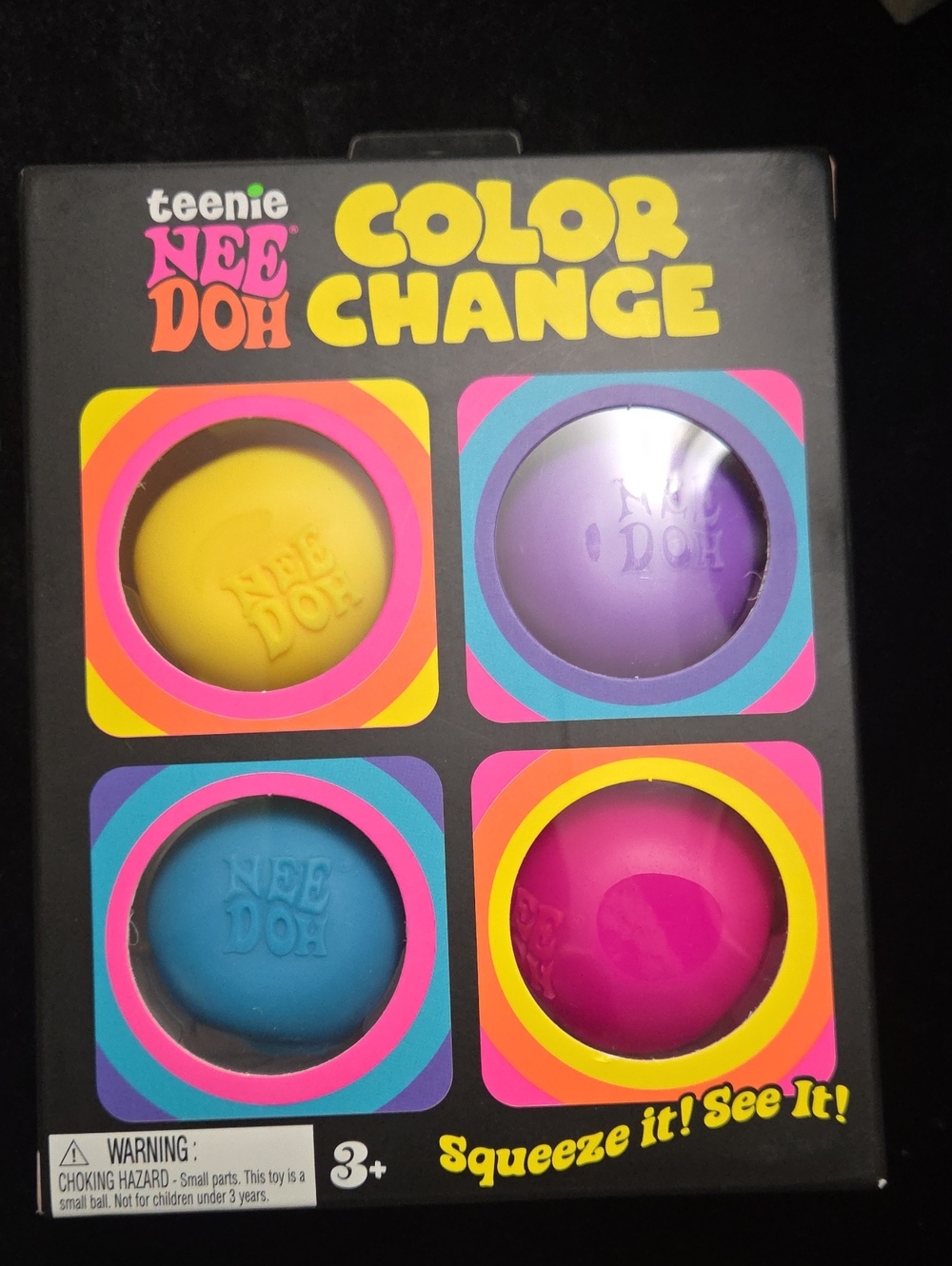 Teenie NeeDoh Color Change Squeeze Toy Set — Yellow, Purple, Blue & Pink
